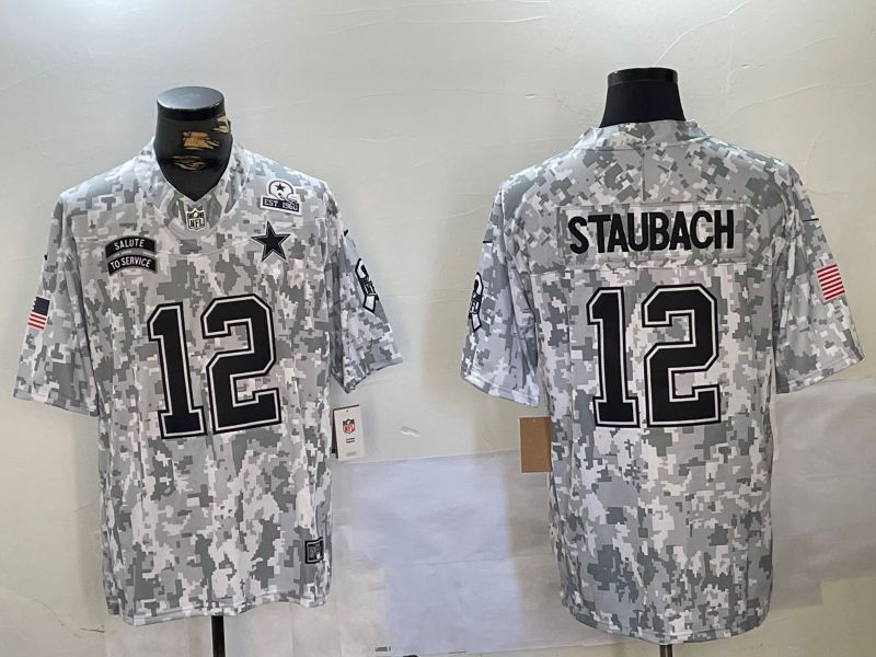 Men Dallas Cowboys 12 Staubach Nike Arctic Camo 2024 Salute to Service Limited NFL Jersey style 3